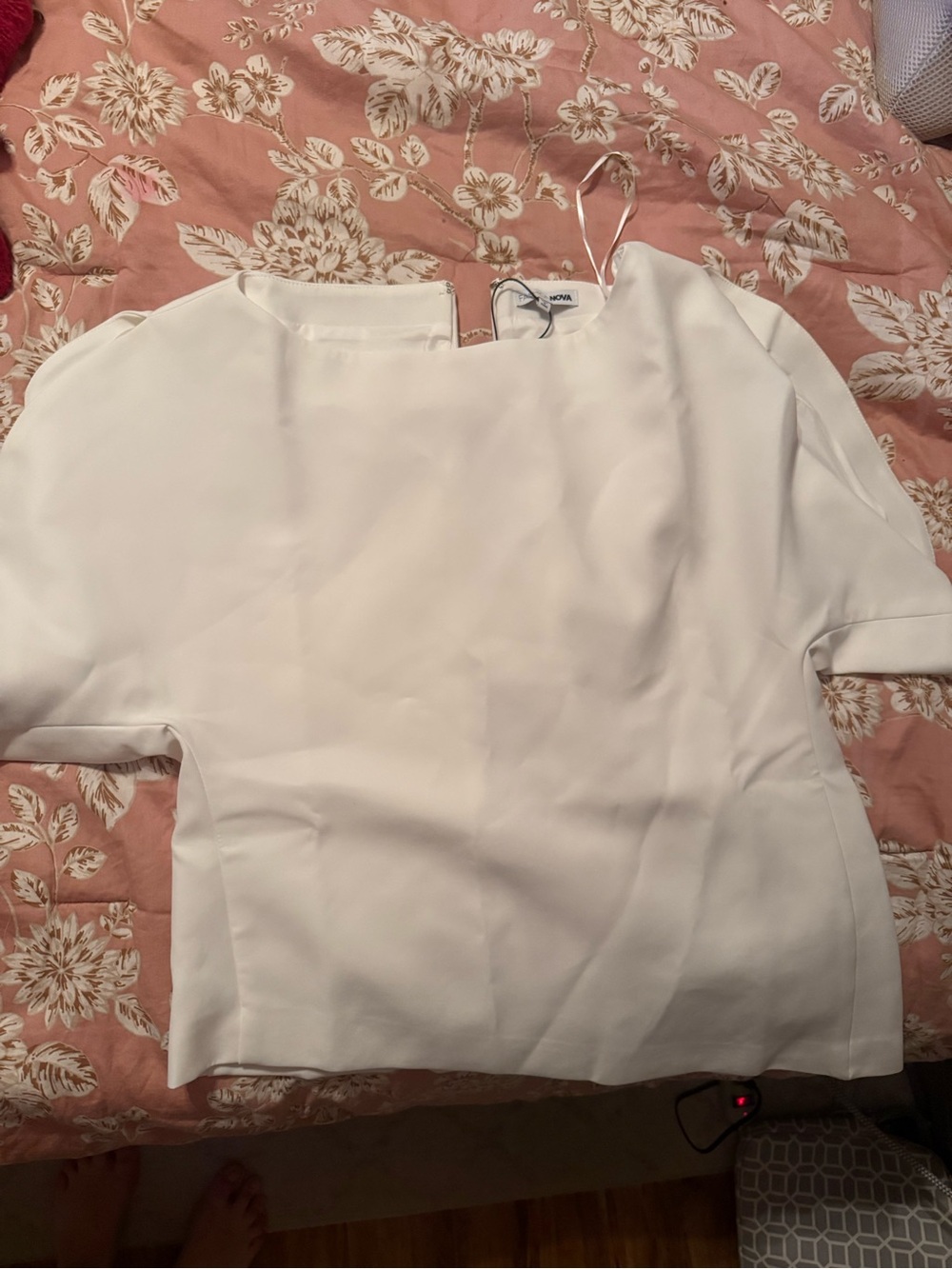 Fashion Nova Cream Boxy Short Sleeve Scoop Neck Top